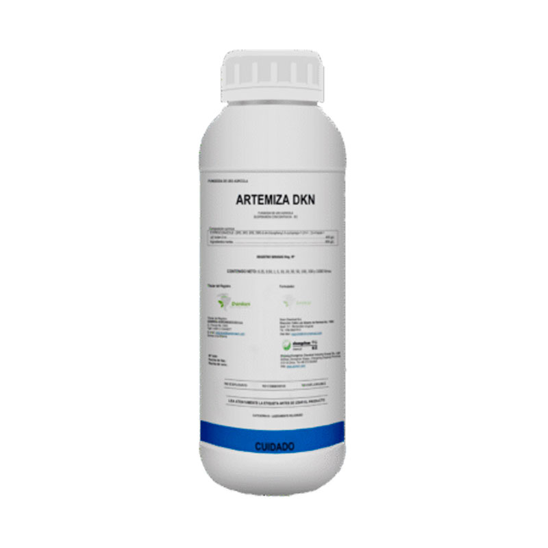Envase de ARTEMIZA DKN, fungicida sistémico y de contacto con acción preventiva y erradicante para el control de enfermedades fúngicas en cultivos agrícolas.